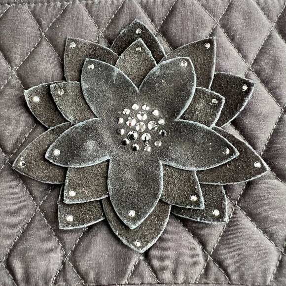 Vera Bradley Black Quilted purse with black rhinestones and suede flower - Picture 5 of 5